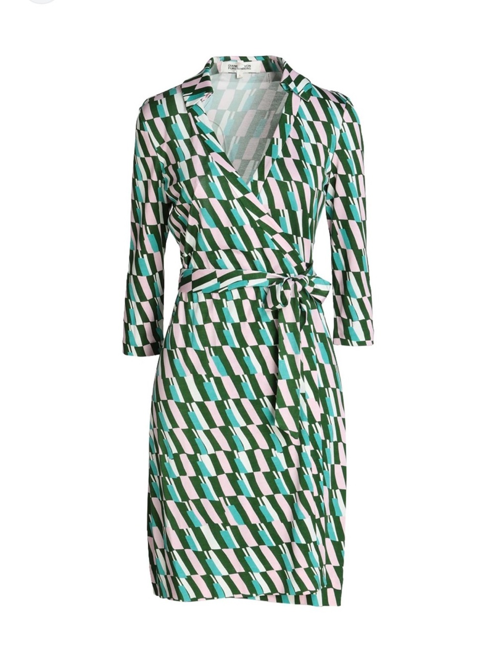 Diane Von Furstenberg Geometric Collared Blouse in Green, Pink & Teal